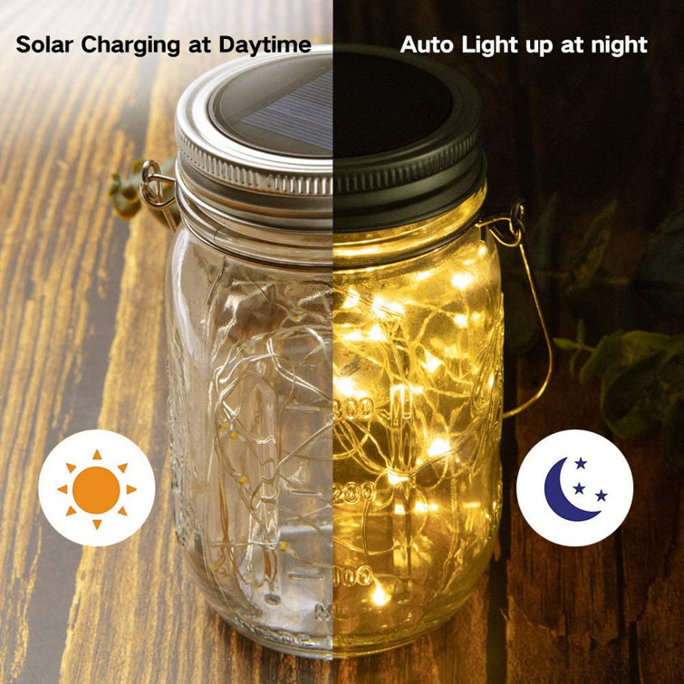 YI LIGHTING LED 4Pieces Solar Powered Mason Jar Lights Outdoor Hanging